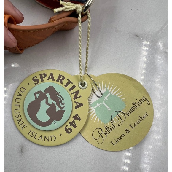 Spartina 449 Navy White Geometric Linen Leather Shoulder Bag Navy White Orange - Picture 16 of 16